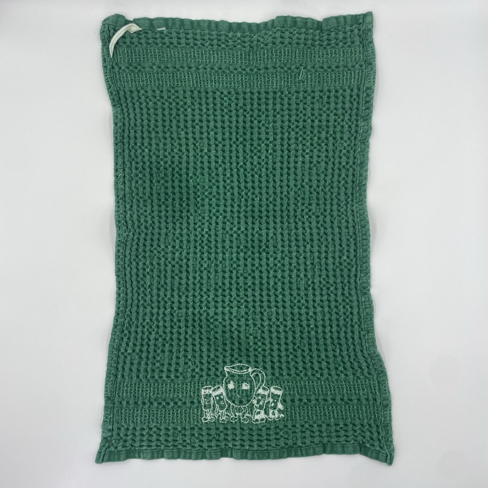 Vintage Kitchen Hand Towel Green Waffle Cotton Embroidered‎ Kool Aid Man
